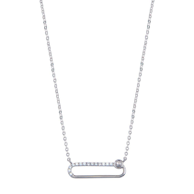 Rhodium Plated 925 Sterling Silver CZ Paperclip Necklace - STP01800 | Silver Palace Inc.