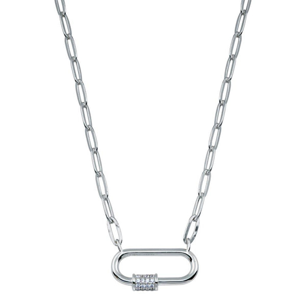 Rhodium Plated 925 Sterling Silver CZ Oval Necklace - STP01801RH | Silver Palace Inc.