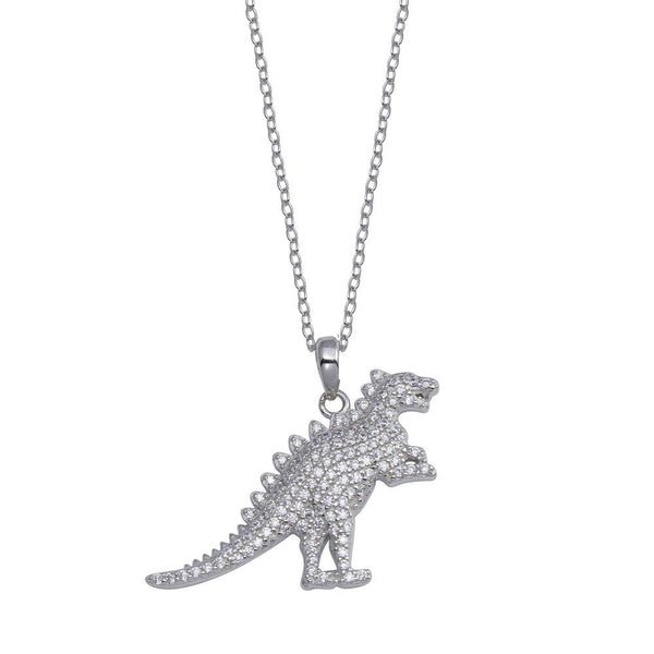 Silver 925 Rhodium Plated Dinosaur CZ Necklace - STP01806 | Silver Palace Inc.
