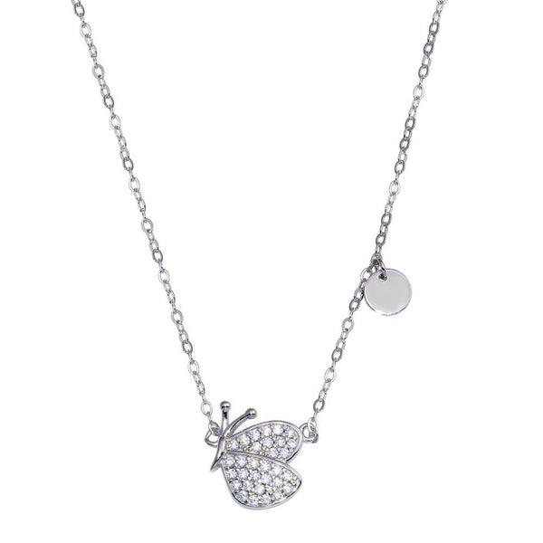 Silver 925 Rhodium Plated Butterfly CZ Necklace - STP01807 | Silver Palace Inc.
