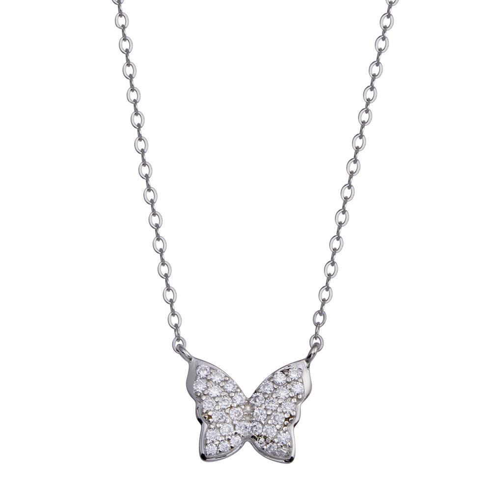 Rhodium Plated 925 Sterling Silver Butterfly CZ Necklace - STP01808 | Silver Palace Inc.