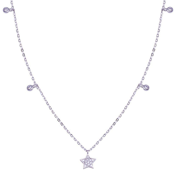 Rhodium Plated 925 Sterling Silver Star and Round CZ Necklace - STP01811 | Silver Palace Inc.