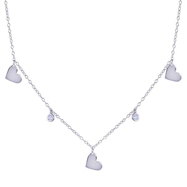 Rhodium Plated 925 Sterling Silver Dangling Heart Clear CZ Necklace - STP01814 | Silver Palace Inc.