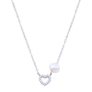 Rhodium Plated 925 Sterling Silver Fresh Water Pearl Heart Charm Clear CZ Necklace - STP01816 | Silver Palace Inc.