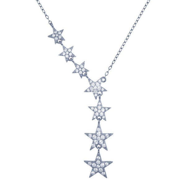 Rhodium Plated 925 Sterling Silver Stars Clear CZ Necklace - STP01818RH | Silver Palace Inc.