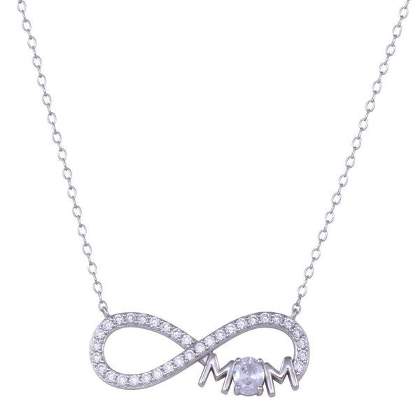 Rhodium Plated 925 Sterling Silver Infinity Mom Charm Clear CZ Necklace - STP01819 | Silver Palace Inc.