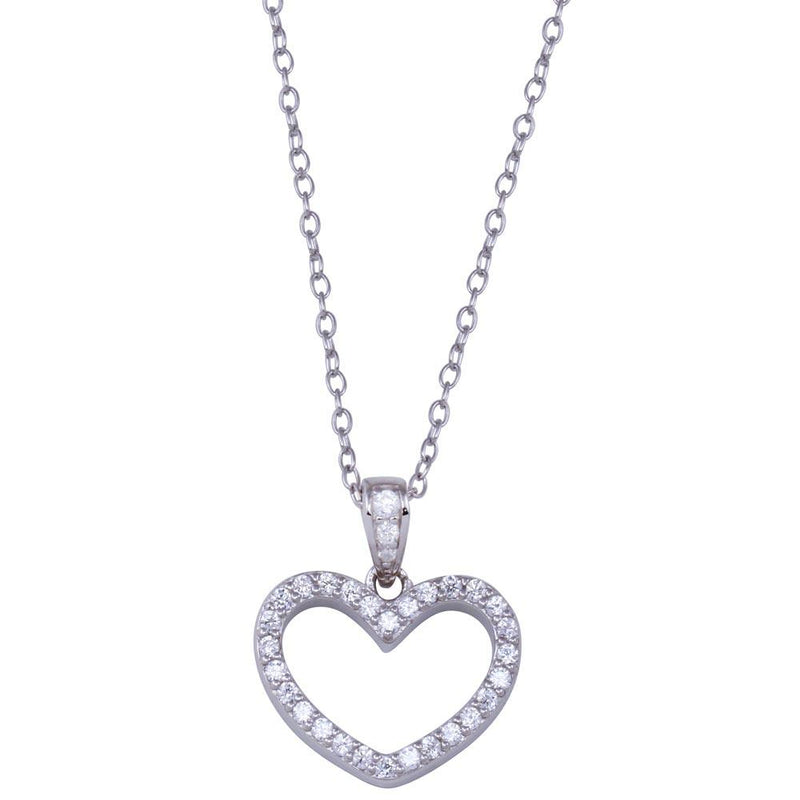 Rhodium Plated 925 Sterling Silver Heart Clear CZ Necklace - STP01822 | Silver Palace Inc.