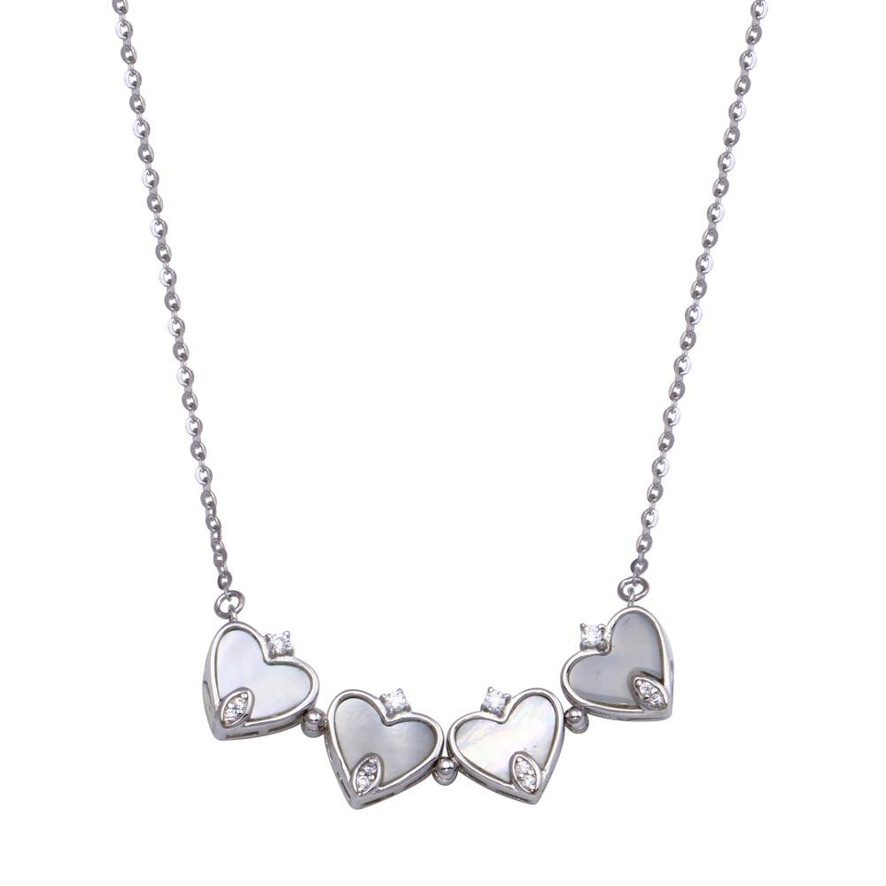 Rhodium Plated 925 Sterling Silver CZ MOP Magnetic Flower Heart