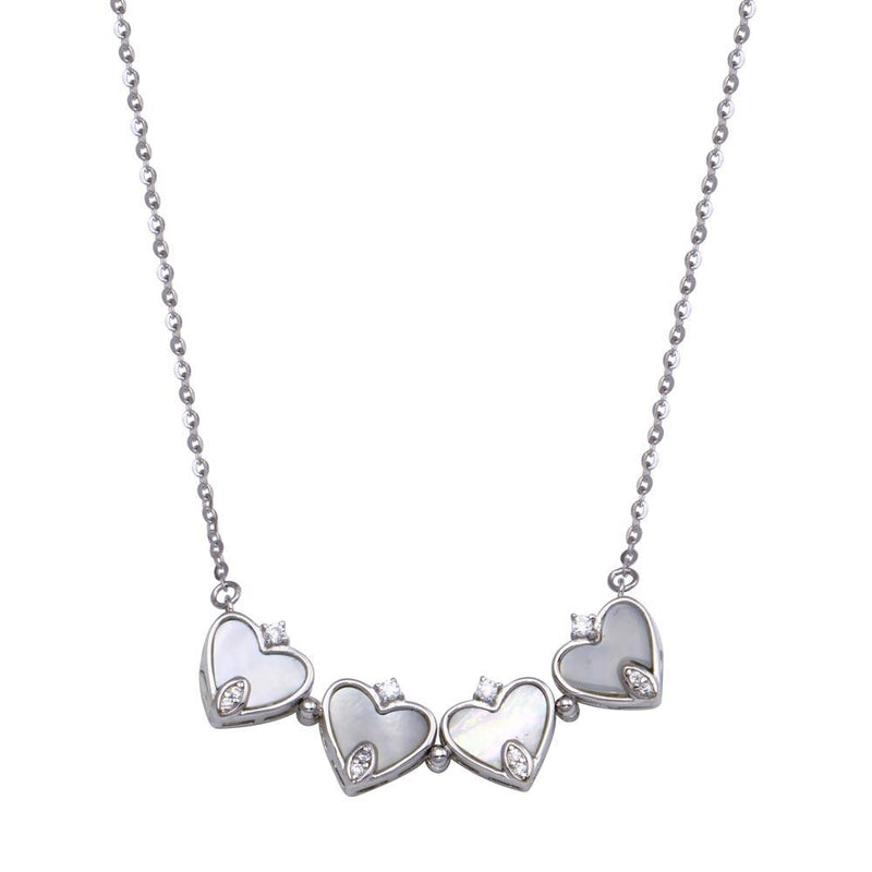 Collar de corazón de flor magnética CZ MOP chapado en rodio de plata 925 - STP01826