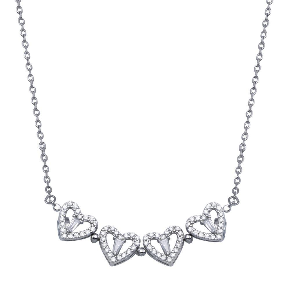 Rhodium Plated 925 Sterling Silver CZ Open Magnetic Flower Heart Necklace - STP01827