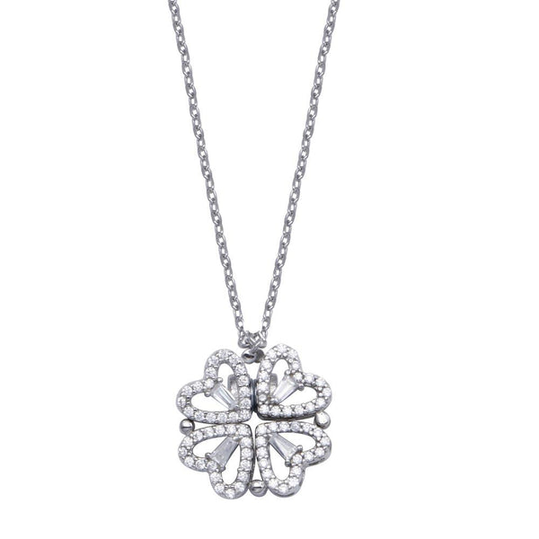 Rhodium Plated 925 Sterling Silver CZ Open Magnetic Flower Heart