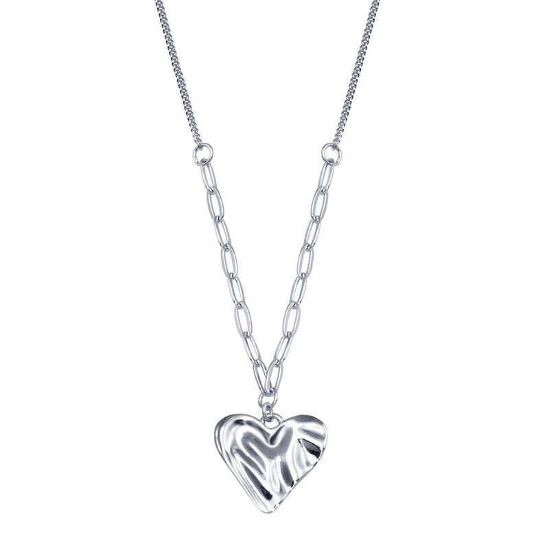 Rhodium Plated 925 Sterling Silver Creased Heart Necklace - STP01828 | Silver Palace Inc.