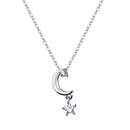 Rhodium Plated 925 Sterling Silver Moon and Clear CZ Star Pendant Adjustable Necklace - STP01833 | Silver Palace Inc.