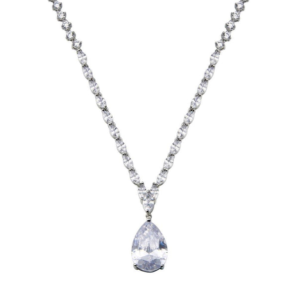 Silver 925 Rhodium Plated Teardrop Round and Oval Clear CZ Tennis Necklace - STP01837 | Silver Palace Inc.