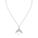 Rhodium Plated 925 Sterling Silver Whale Tail Clear Baguette CZ Necklace - STP01845 | Silver Palace Inc.