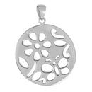 Silver 925 Round Floral Cutout Pendant - STP00354A | Silver Palace Inc.