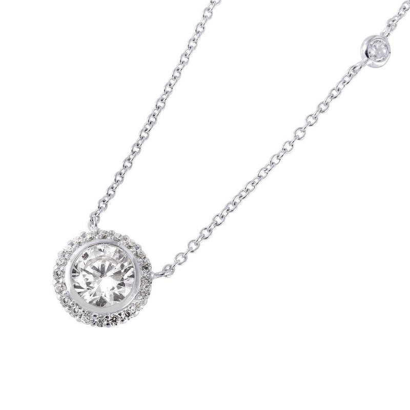 Silver 925 Rhodium Plated Round Cluster CZ Pendant Necklace - STP01423 | Silver Palace Inc.
