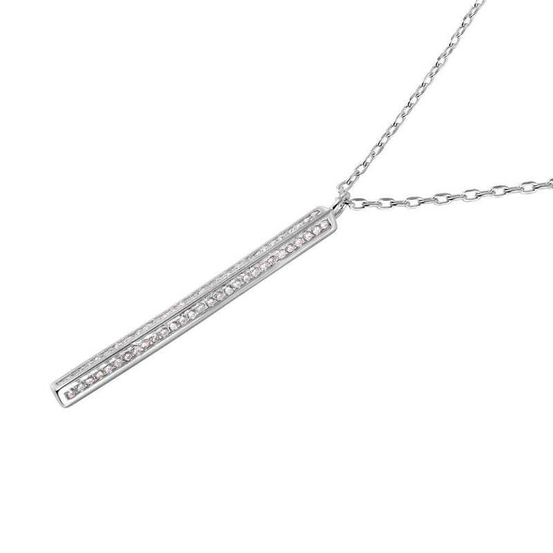 Silver 925 Rhodium Plated Vertical Bar CZ Pendant Necklace - STP01487RH | Silver Palace Inc.