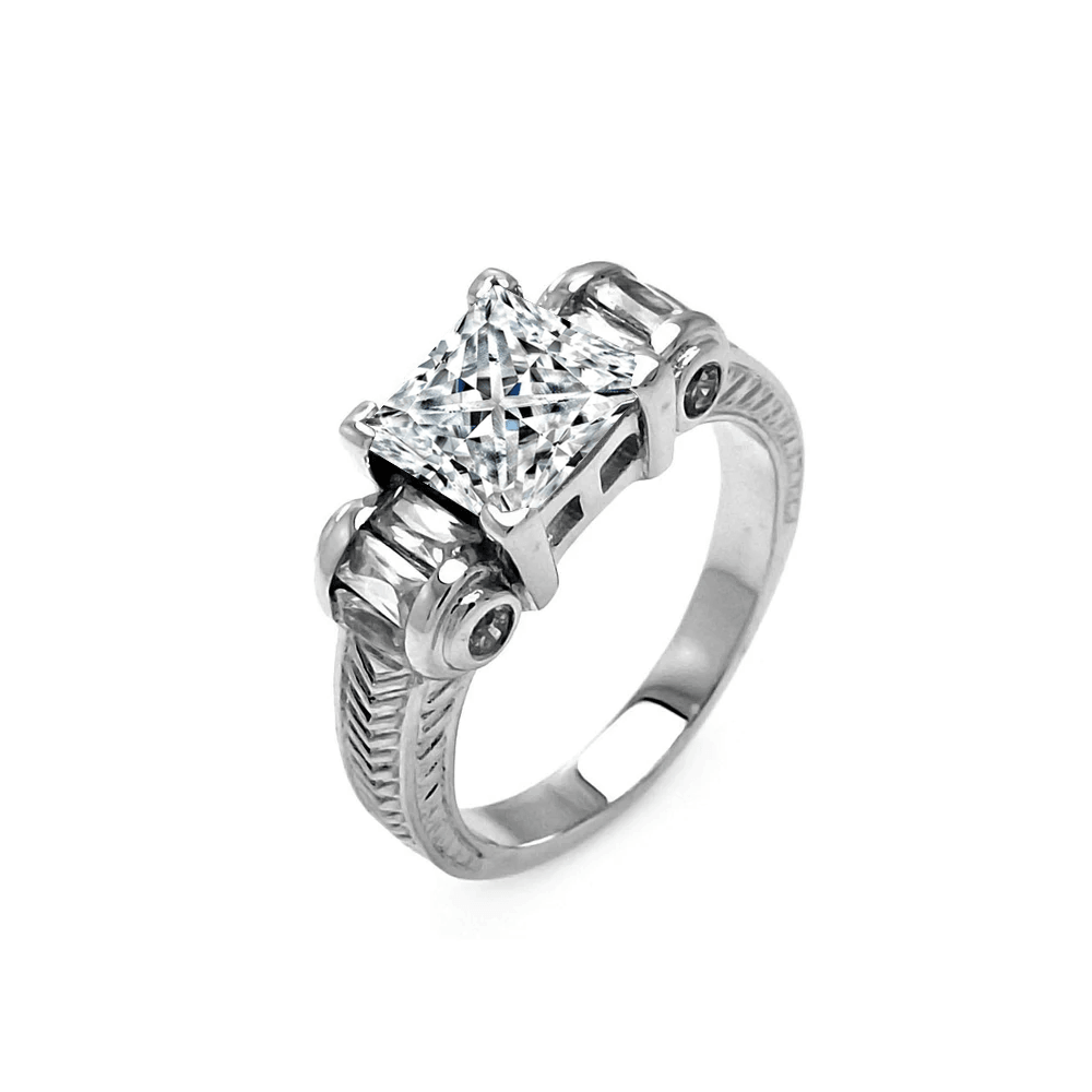 Closeout-Silver 925 Rhodium Plated Princess Cut CZ Ring - STR00006 | Silver Palace Inc.