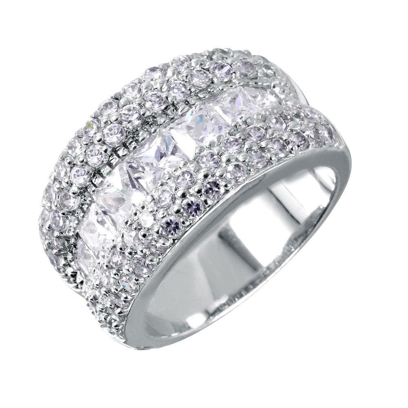 Closeout-Silver 925 Rhodium Plated 3 Row CZ Ring - STR00009 | Silver Palace Inc.