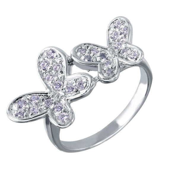 Closeout-Silver 925 Rhodium Plated Double CZ Butterfly Ring - STR00004CLR | Silver Palace Inc.