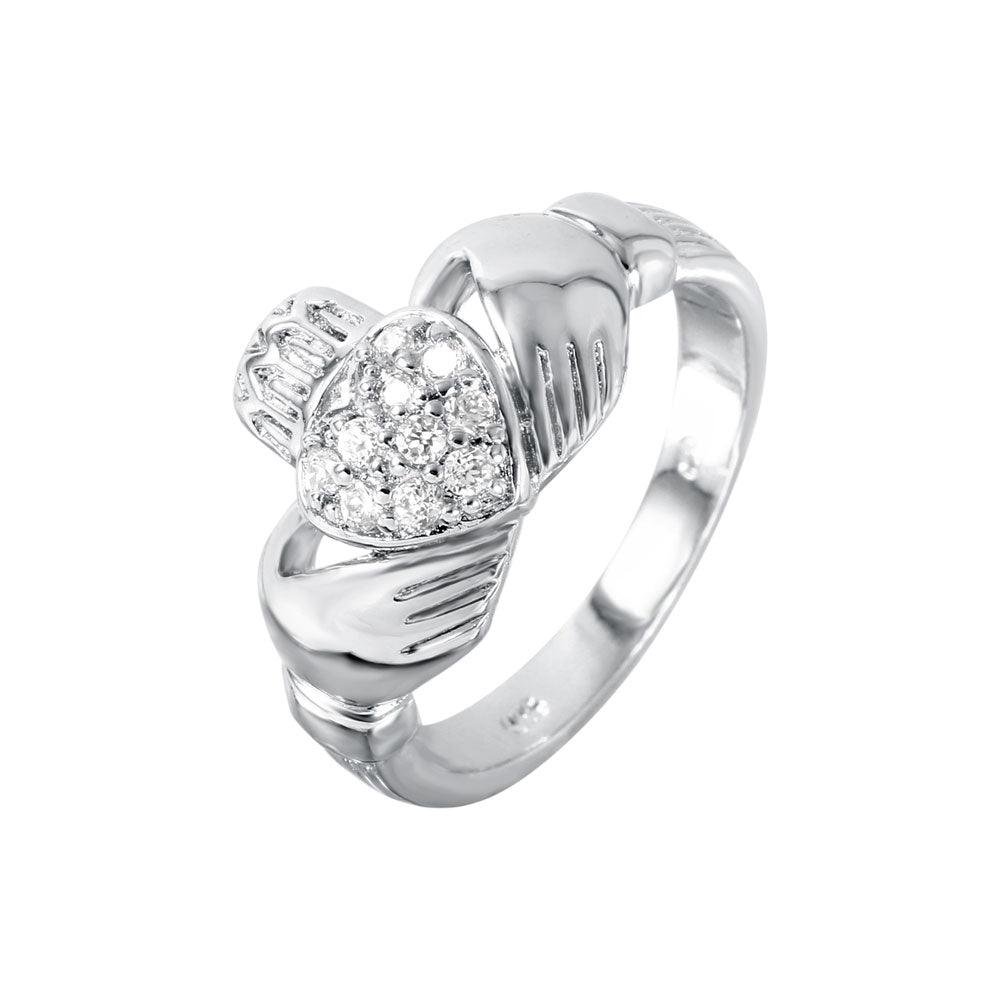 Silver 925 Rhodium Plated CZ Claddagh Ring - STR00140 | Silver Palace Inc.