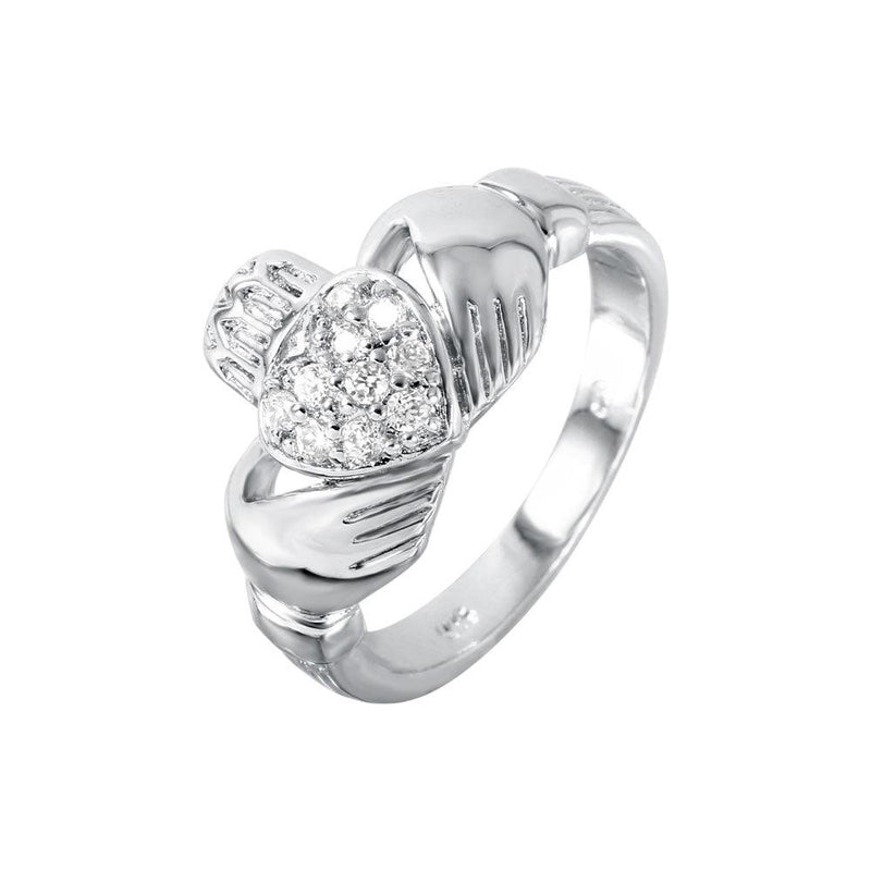 Silver 925 Rhodium Plated CZ Claddagh Ring - STR00140 | Silver Palace Inc.