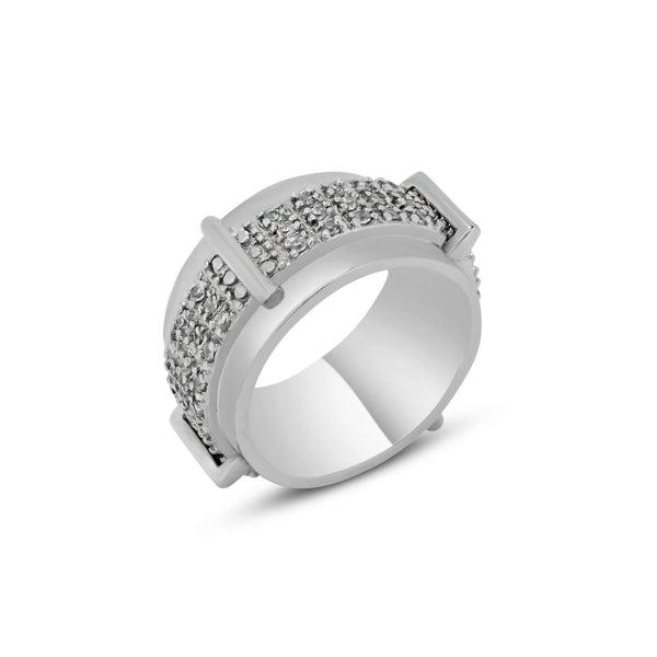 Closeout-Silver 925 Rhodium Plated Pave Set CZ Belt Ring - STR00191 | Silver Palace Inc.