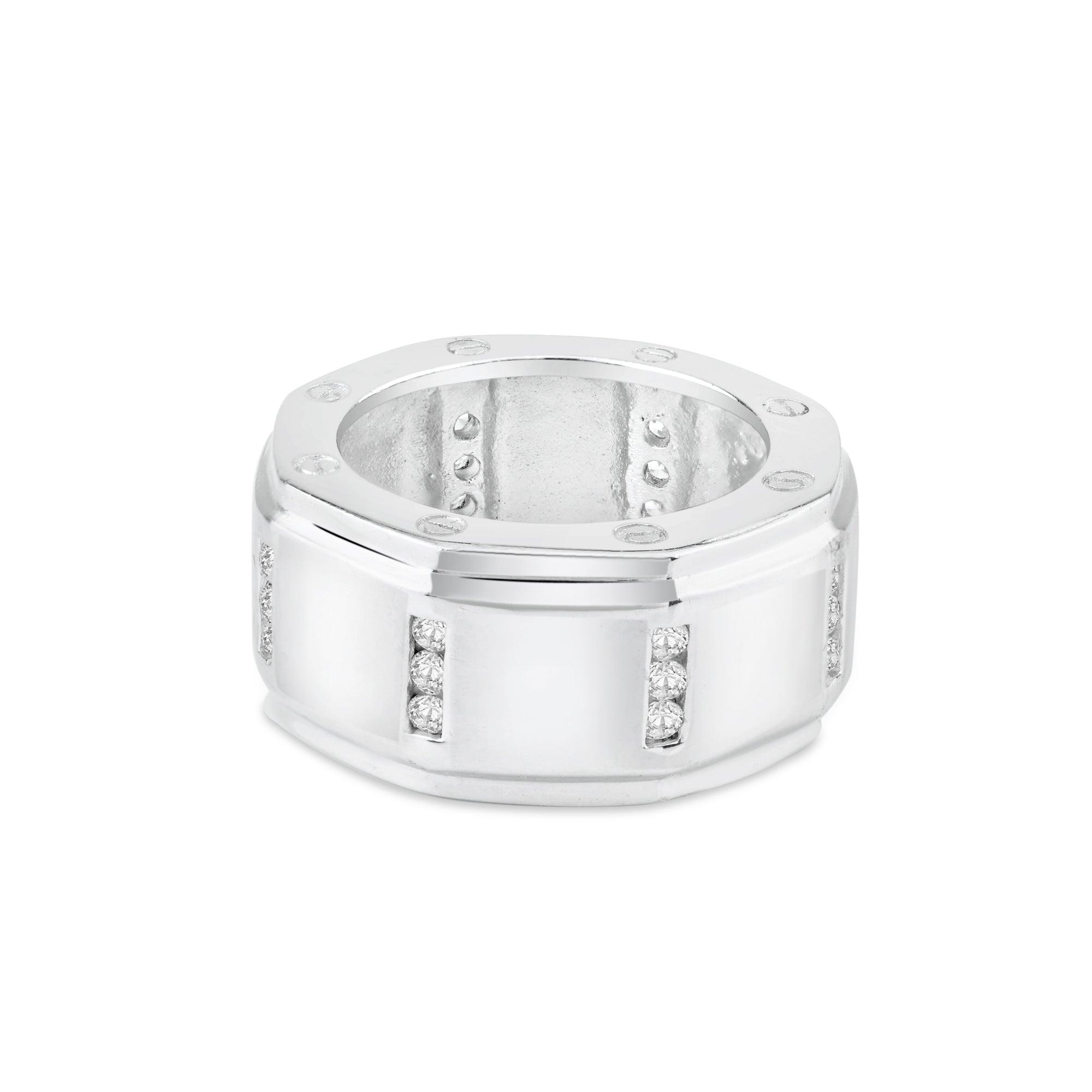 Silver 925 Rhodium Plated Wide CZ Band - STR00209 | Silver Palace Inc.