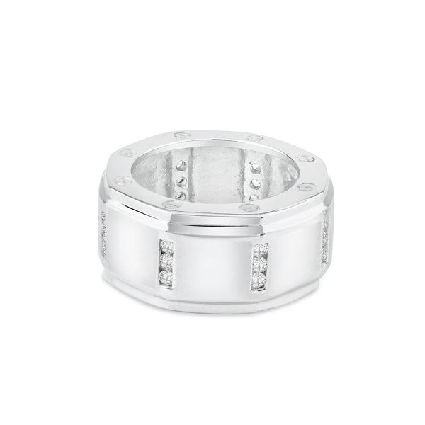 Silver 925 Rhodium Plated Wide CZ Band - STR00209 | Silver Palace Inc.