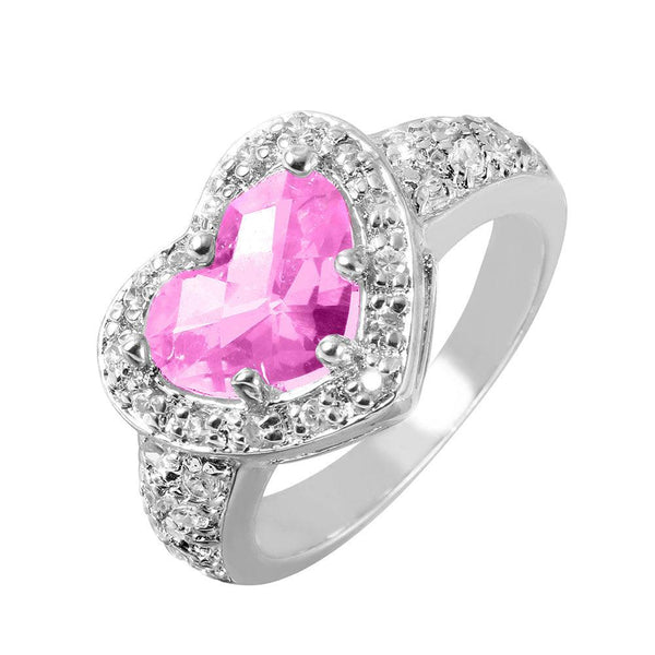 Closeout-Silver 925 Rhodium Plated Pink CZ Heart Ring - STR00211PNK | Silver Palace Inc.
