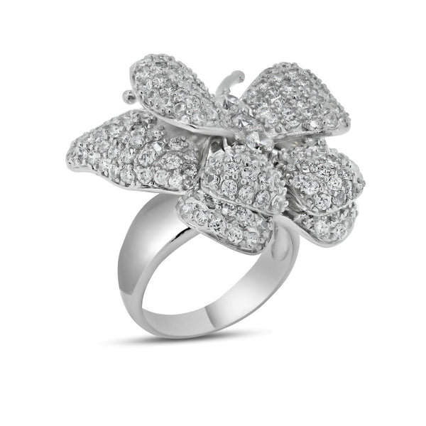 Closeout-Silver 925 Rhodium Plated Pave Set CZ Butterfly Ring - STR00300 | Silver Palace Inc.