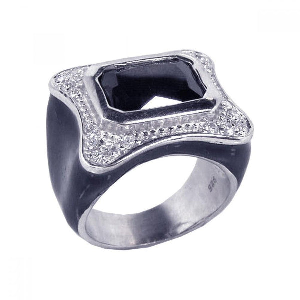 Closeout-Silver 925 Rhodium Plated Black Enamel Black CZ Clear CZ - STR00370 | Silver Palace Inc.