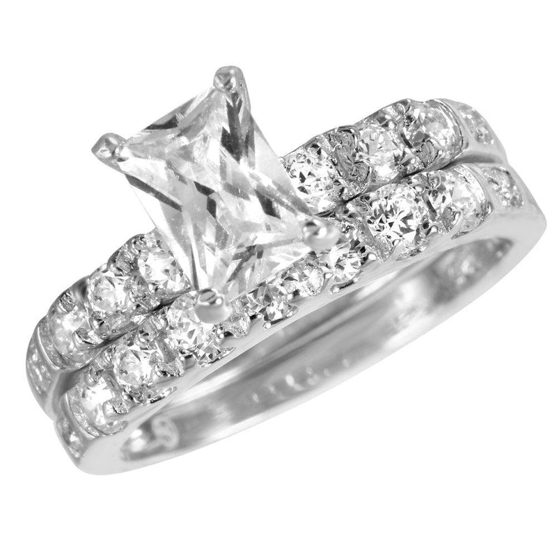 Closeout-Silver 925 Rhodium Plated CZ Ring Pair Set - STR00372 | Silver Palace Inc.