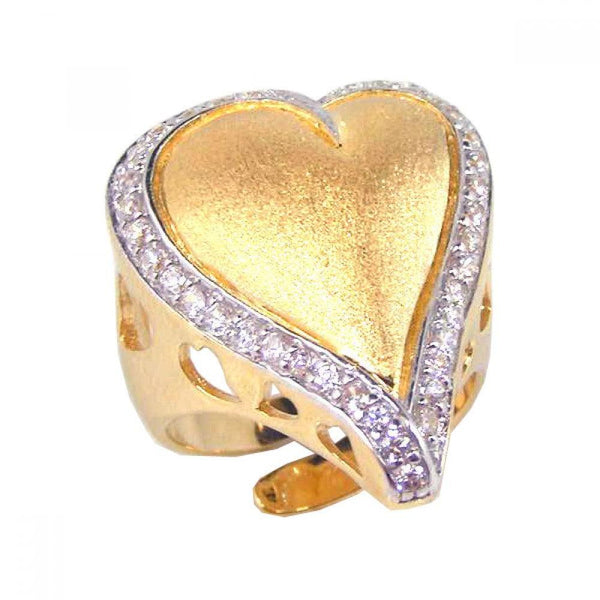 Closeout-Silver 925 Gold Plated Clear CZ Heart Ring - STR00373 | Silver Palace Inc.