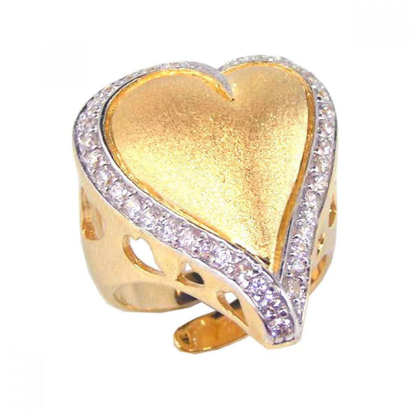 Closeout-Silver 925 Gold Plated Clear CZ Heart Ring - STR00373 | Silver Palace Inc.