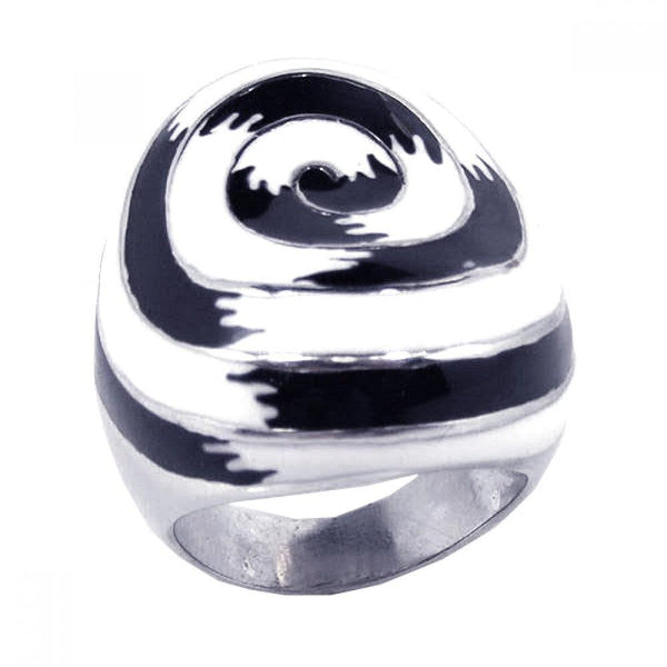 Closeout-Silver 925 Rhodium Plated Black and White Enamel Spiral Dome Ring - STR00376 | Silver Palace Inc.