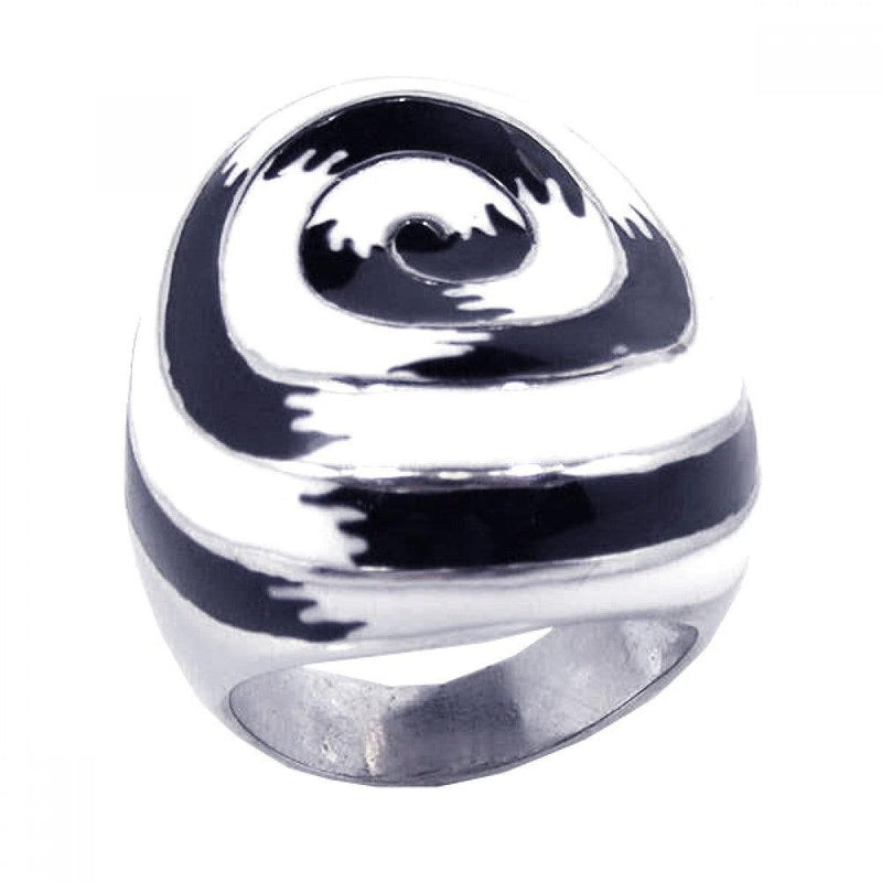 Closeout-Silver 925 Rhodium Plated Black and White Enamel Spiral Dome Ring - STR00376 | Silver Palace Inc.
