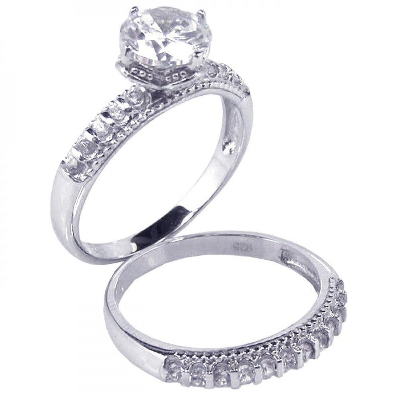 Silver 925 Rhodium Plated Clear Round CZ Bridal Ring Set - STR00388 | Silver Palace Inc.