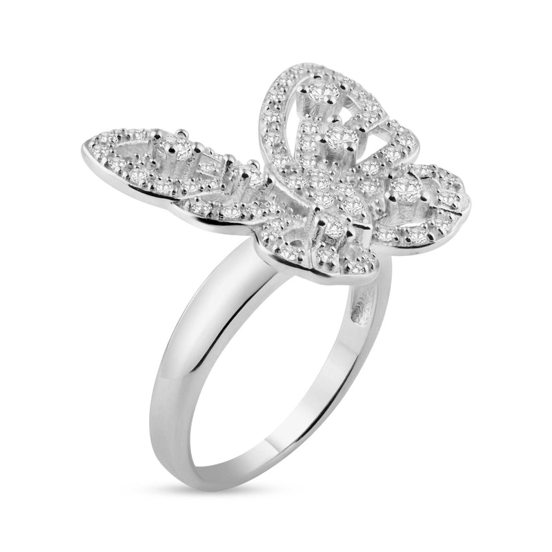Silver 925 Rhodium Plated Pave Set CZ Butterfly Ring - STR00451