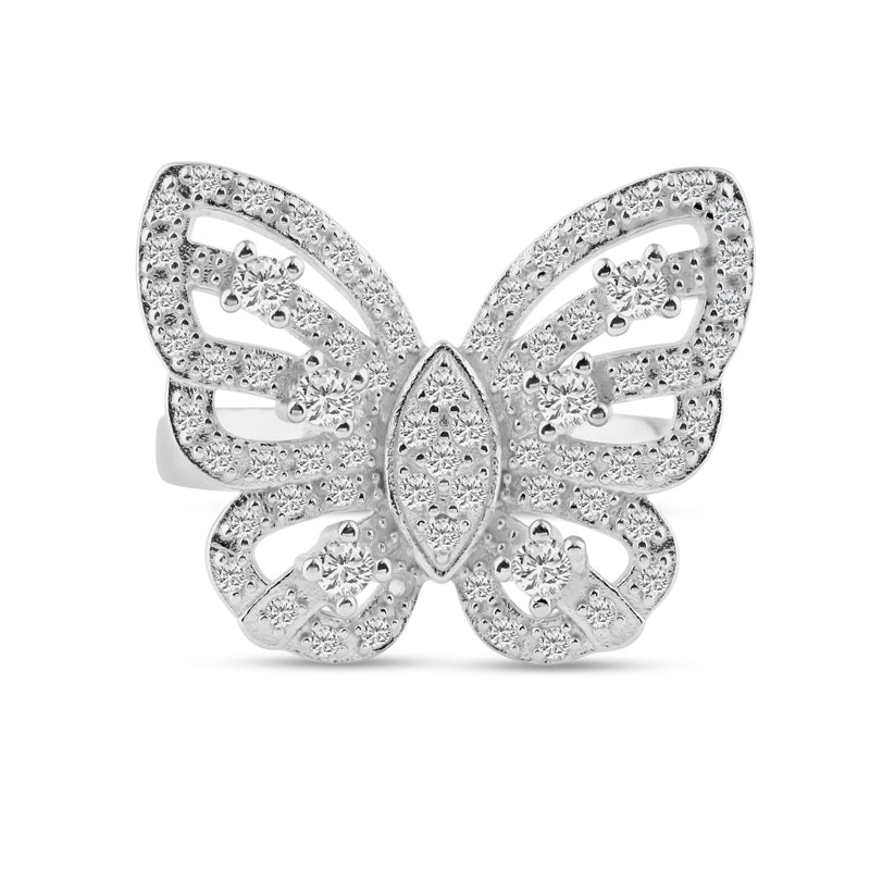 Silver 925 Rhodium Plated Pave Set CZ Butterfly Ring - STR00451 | Silver Palace Inc.