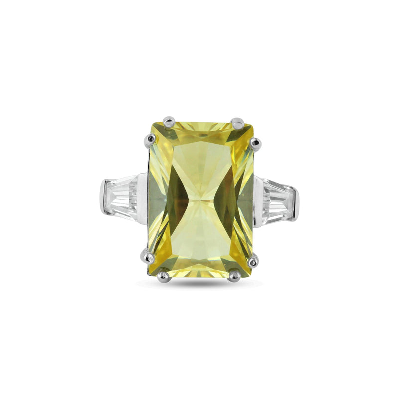 Silver 925 Rhodium Plated Rectangular Yellow Center and Clear CZ Ring - STR00453YEL