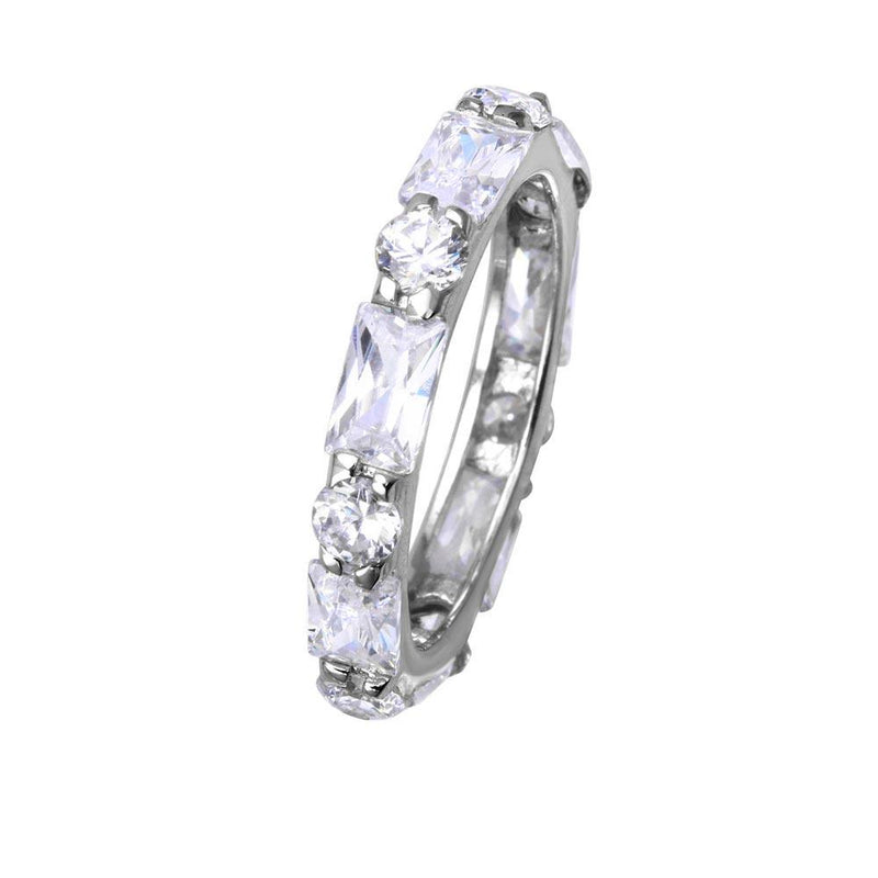 Silver 925 Rhodium Plated Clear Baguette Clear CZ Eternity Ring - STR00516 | Silver Palace Inc.