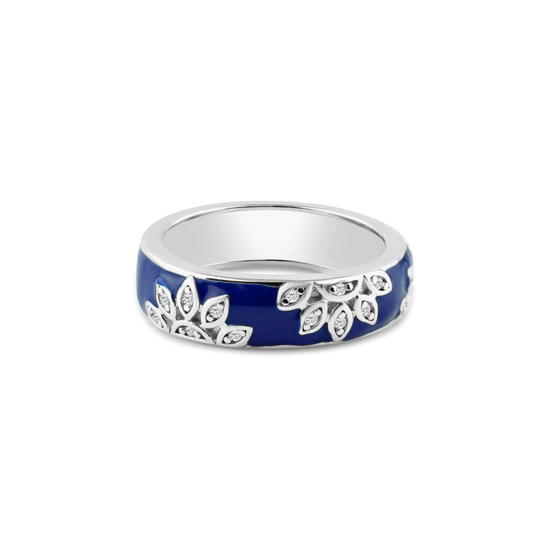 Silver 925 Rhodium Plated Flower Band Ring - STR00520