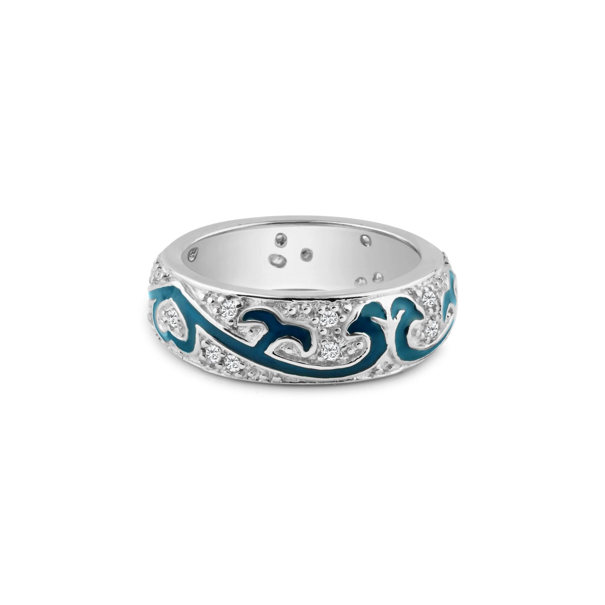Anillo de eternidad con circonita cúbica y esmalte azul chapado en rodio, plata 925 - STR00522