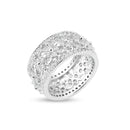Silver 925 Rhodium Plated CZ Orante Flower Eternity Ring - STR00538