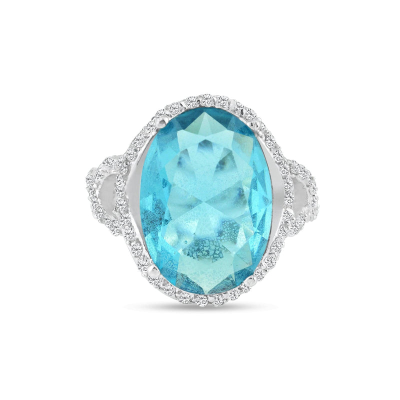 Silver 925 Rhodium Plated Blue Center and Clear CZ Ring - STR00543 | Silver Palace Inc.