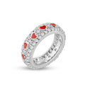 Silver 925 Rhodium Plated Red Enamel Heart Pave Set CZ Eternity Ring - STR00549 | Silver Palace Inc.