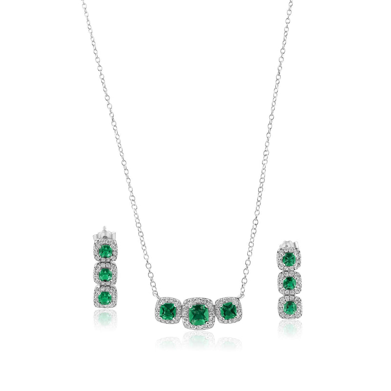 Rhodium Plated 925 Sterling Silver Trio CZ Green Sets - STS00550-GREEN | Silver Palace Inc.