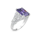 Silver 925 Rhodium Plated Purple Square CZ Antique Ring - STR00567